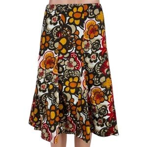 Josephine Chaus Vintage Vibes Retro Floral Brown Orange Multi Color Skirt 14